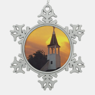 Land-Kirche Schneeflocken Zinn-Ornament
