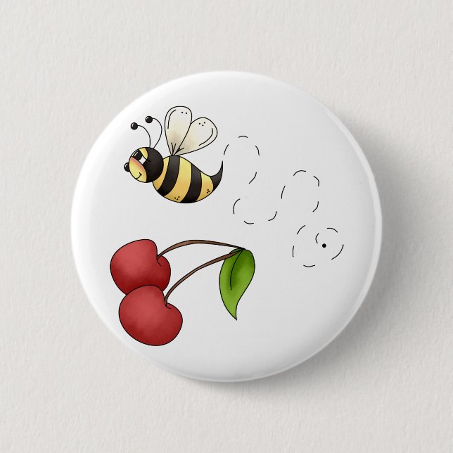 Land-Kirschen · Biene u. Kirschen Button (Vorderseite)