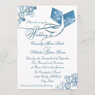 Land Kites Bouquet Hochzeit Blau Einladung