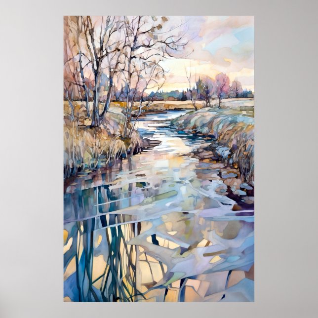 Land Landschaft Aquarellmalerei Poster (Vorne)