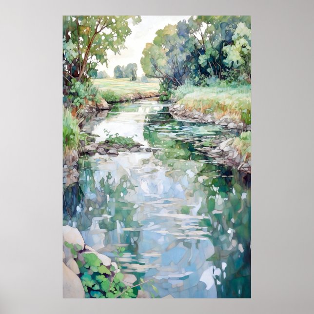 Land Landschaft Aquarellmalerei Poster (Vorne)