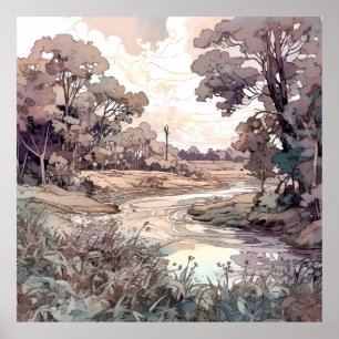Land Landschaft Wasserfarbe Poster