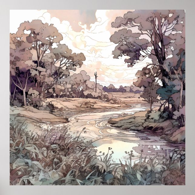 Land Landschaft Wasserfarbe Poster (Vorne)