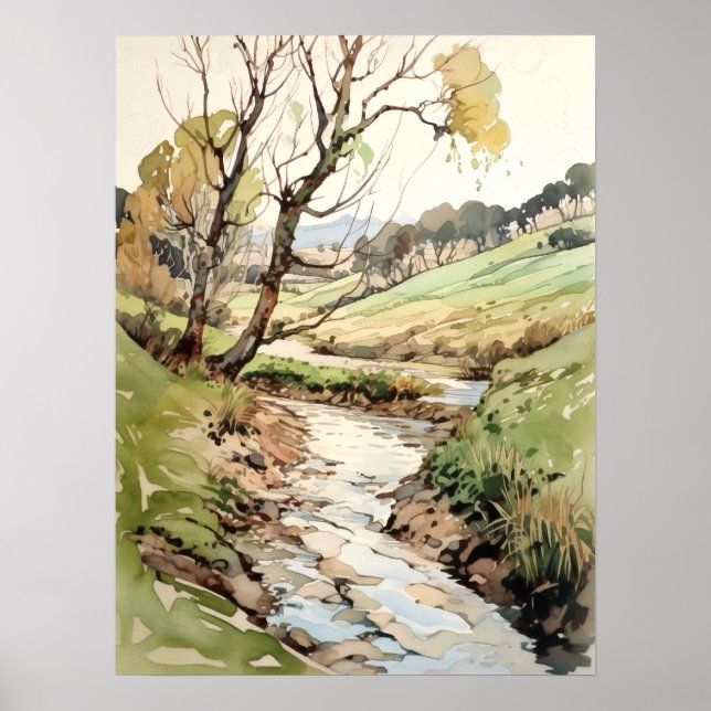 Land Landschaft Wasserfarbe Poster (Vorne)