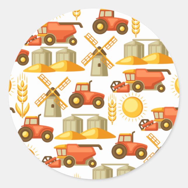 Land Life: Farm, Traktor, Weizen und Windmühle Runder Aufkleber (Vorderseite)