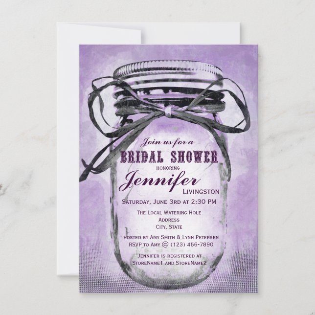 Land Lila Mason Jar Bridal Dusche Einladungen (Vorderseite)