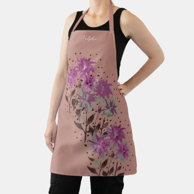 Land Moderne Lila Blüten Mit Monogramm Schürze (InSitu)