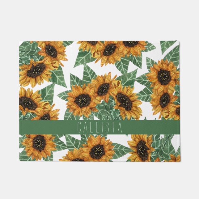 Land Niedlich Gelbe Sonnenblumen Aquarellfarben-Mo Fußmatte (Vorderseite)
