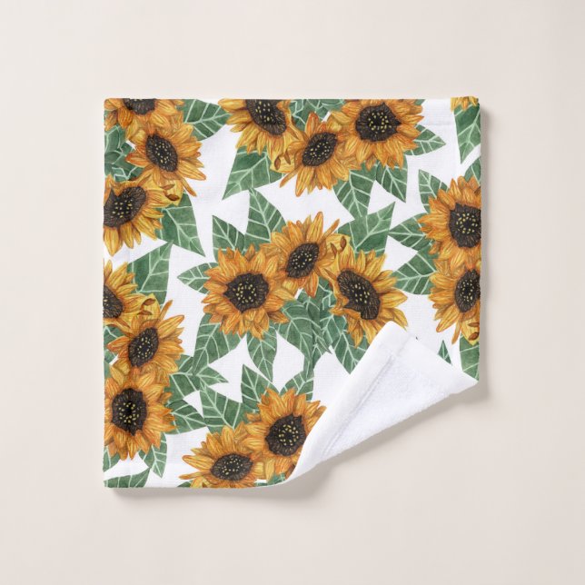 Land Niedlich Gelbe Sonnenblumen Wasserfarben Must Waschlappen (Waschlappen)