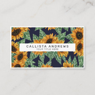 Land Niedlich Yellow Navy Sonnenblumen Wasserfarbe Visitenkarte