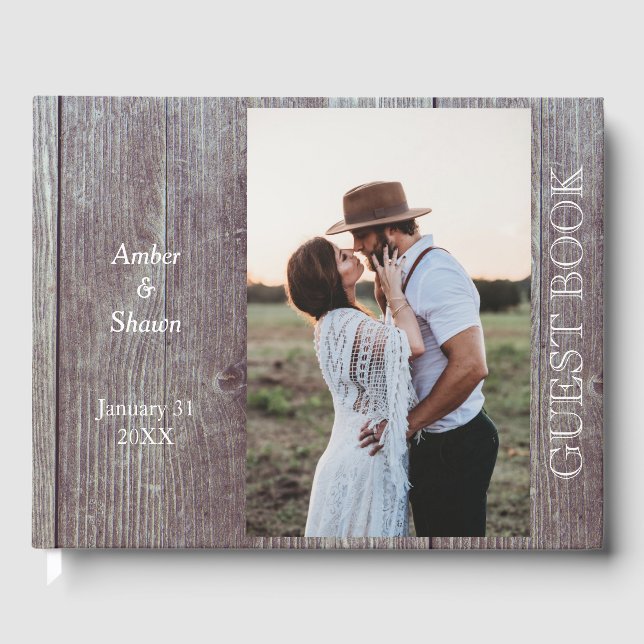 Land oder rustikales dunkles Holz Foto Hochzeit od Gästebuch (Vorderseite)