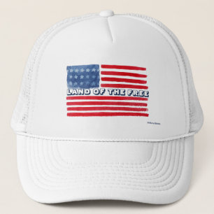 Land of the Free Trucker Hat - USA Flag Cap Truckerkappe