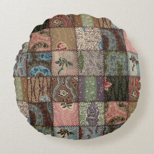 Land-Patchwork-Quiltedecke, 3D-Textur. Rundes Kissen