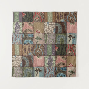 Land Patchwork Steppdecke, 3D Textur. Wandteppich