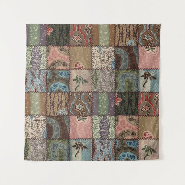 Land Patchwork Steppdecke, 3D Textur. Wandteppich (Vorderseite)