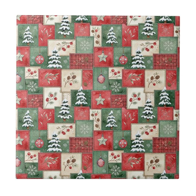 Land-Patchwork-Weihnachtsmuster Fliese (Vorderseite)