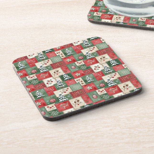 Land-Patchwork-Weihnachtsmuster Getränkeuntersetzer (Linke Seite)