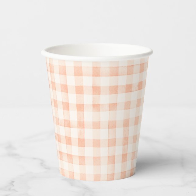 Land Peach farbige Gingham Paper Cups Pappbecher (Vorderseite)