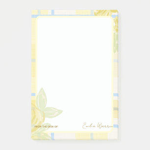 Land Plaid Faux Leinen in Buttergelb & Blau Post-it Klebezettel
