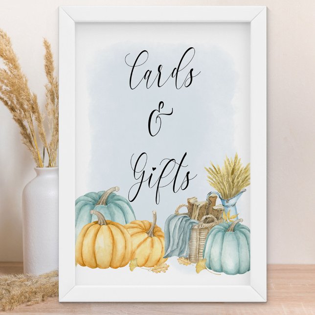 Land Pumpkin Fall Cards und Geschenke Poster (Boy Baby Shower Sign for fall - Cards & Gifts - order printed or as a printable download)