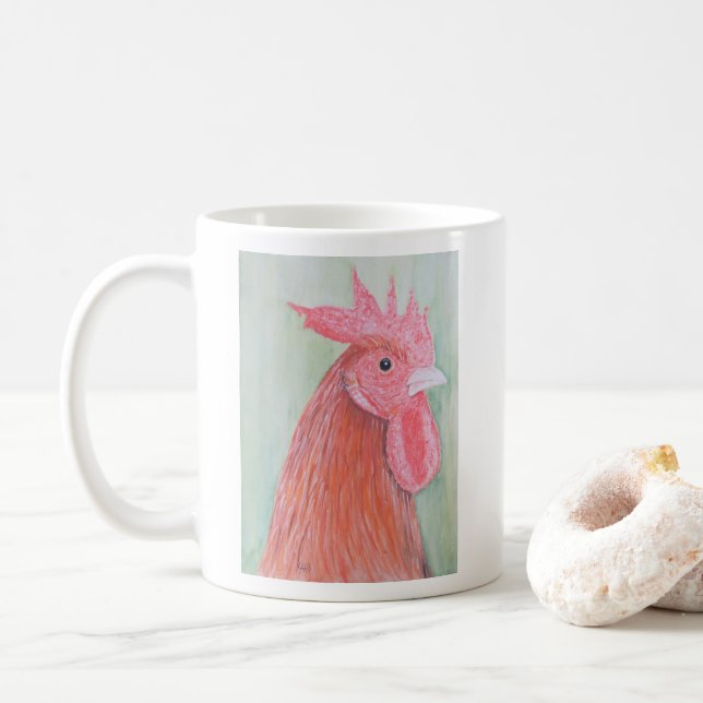 Land Rooster Watercolor Kaffeetasse (Mit Donut)