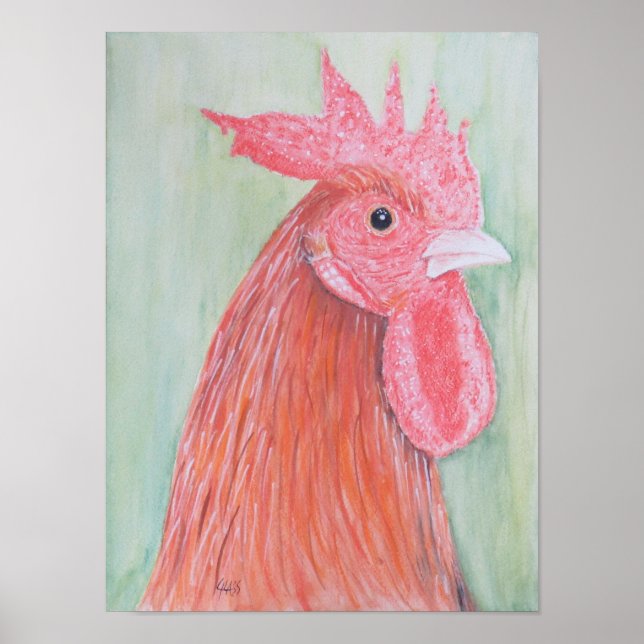 Land Rooster Watercolor Poster (Vorne)