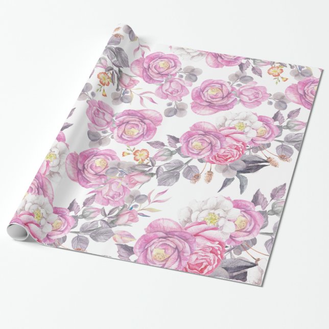 Land-Rosen-Blumen des Pastellrosas graue elegante Geschenkpapier (Ungerollt)