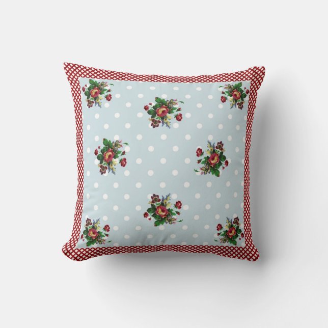 Land-Rosen-Gingham und Punkt-Kissen Kissen (Vorderseite)