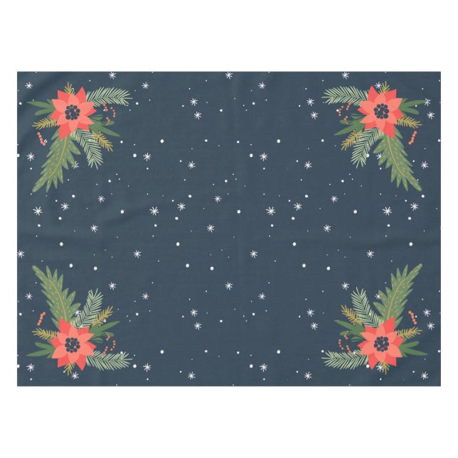 Land Rote Poinsettias auf blau Tischdecke (Vorderseite (Horizontal))
