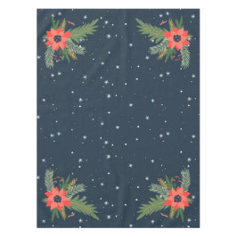Land Rote Poinsettias auf blau Tischdecke