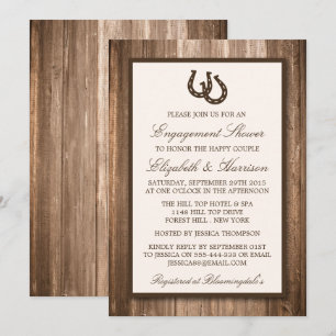 Land Rustic Horseshoe Brown Wood Verlobung Einladung