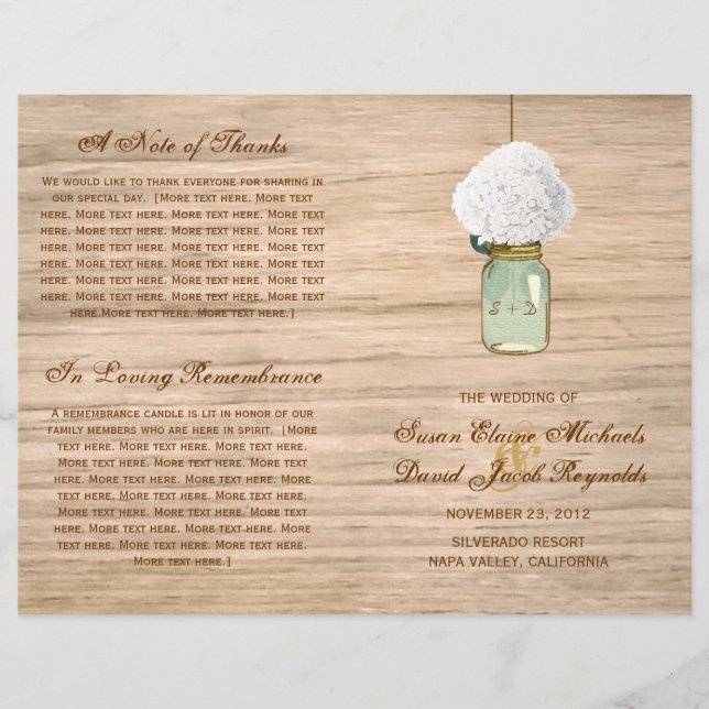 Land Rustic Mason Jar Hydrangea Programm (Vorderseite)