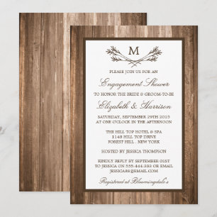 Land Rustic Monogram Branch Wood Verlobung Einladung