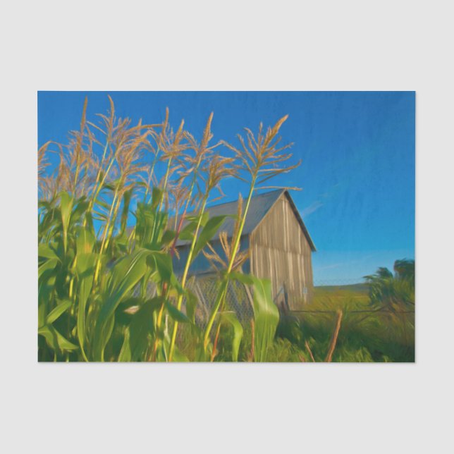 Land Rustikale alte Barn Blue Green Farm Seidenpapier (Vorderseite)