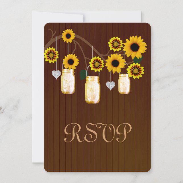 Land Rustikale Gelbe Mason Jars Response Card Einladung (Vorderseite)