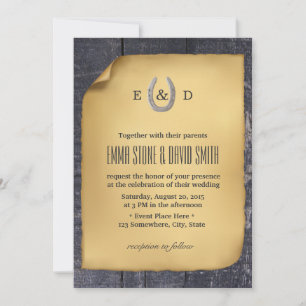 Land Rustikale Horseshoe Barn Wood Wedding Einladung