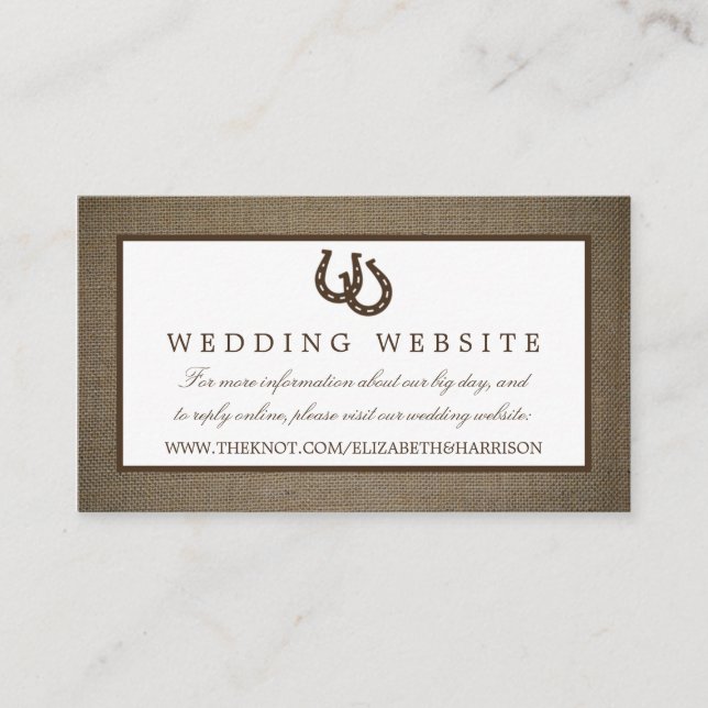 Land Rustikale Hufeisen auf Burlap-Hochzeit Begleitkarte (Vorderseite)