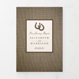 Land Rustikale Hufeisen auf Burlap-Hochzeit Dreifach Gefaltete Einladung