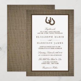 Land Rustikale Hufeisen auf Burlap-Hochzeit Einladung