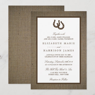 Land Rustikale Hufeisen auf Burlap-Hochzeit Einladung