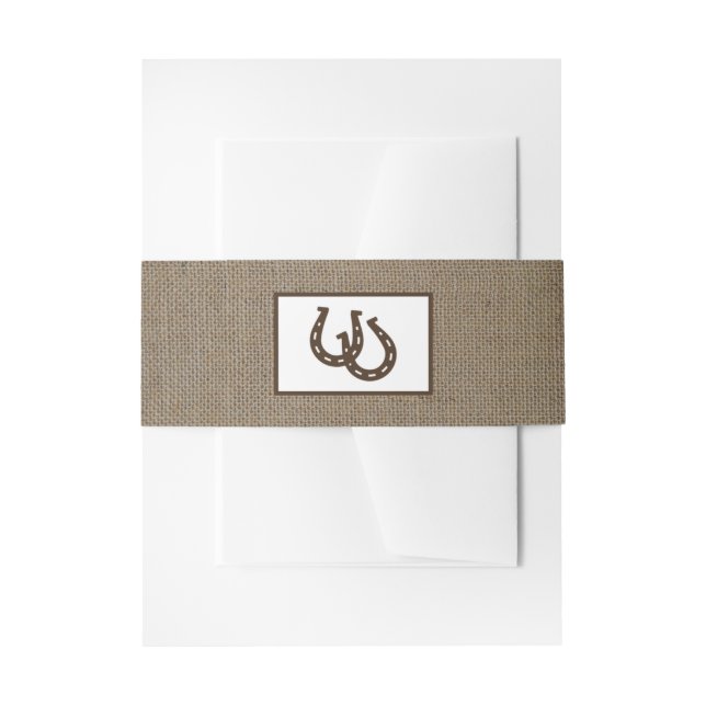 Land Rustikale Hufeisen auf Burlap-Hochzeit Einladungsbanderole (Vorderseite Beispiel)