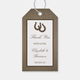 Land Rustikale Hufeisen auf Burlap-Hochzeit Geschenkanhänger