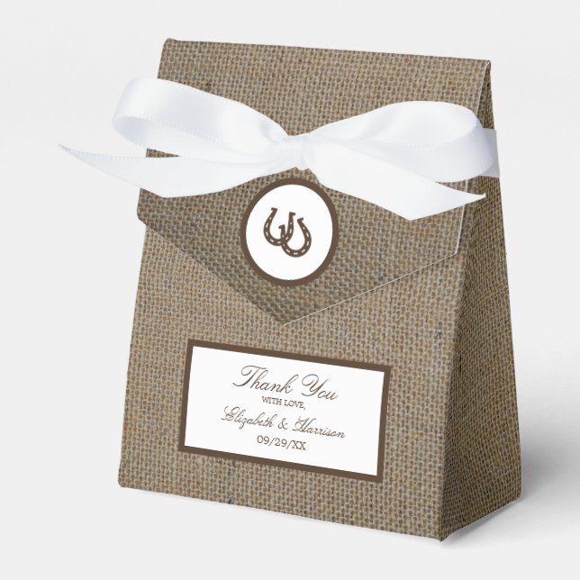 Land Rustikale Hufeisen auf Burlap-Hochzeit Geschenkschachtel (Vorderseite)