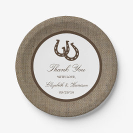 Land Rustikale Hufeisen auf Burlap-Hochzeit Pappteller