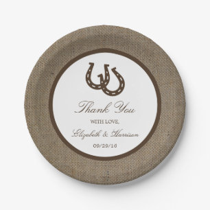 Land Rustikale Hufeisen auf Burlap-Hochzeit Pappteller