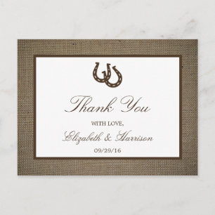 Land Rustikale Hufeisen auf Burlap-Hochzeit Postkarte