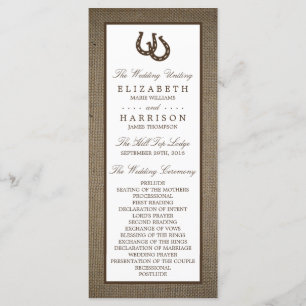 Land Rustikale Hufeisen auf Burlap-Hochzeit Programm