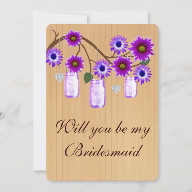 Land Rustikale Lila Mason Jars Bridesmaid Card Einladung (Vorderseite)