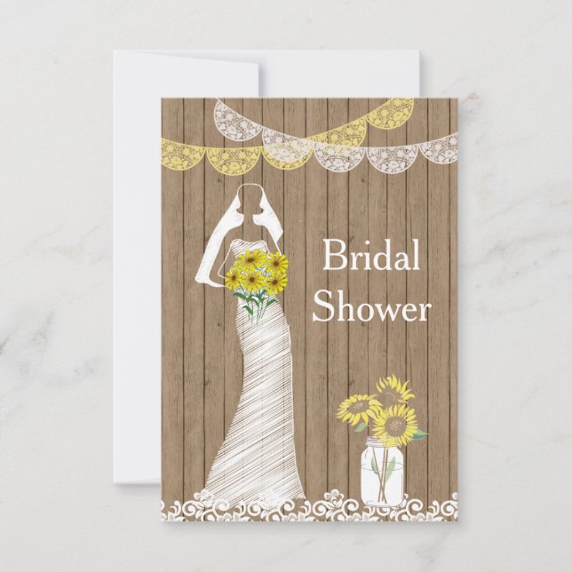 Land Rustikale Mason Jar Sonnenblume Bridal Sh Einladung (Vorderseite)