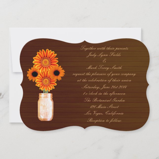 Land Rustikale Orange Mason Jar Hochzeit Einladung (Vorderseite)